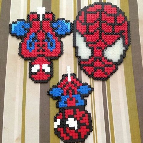 Spiderman Perler Hama Beads Spiderman Perler Beads, Beading For Kids, Fuse Bead Patterns, Spiderman Spider, 8bit Art, Hama Beads Design, Hama Perler, Melty Beads, Animal Cross Stitch Patterns