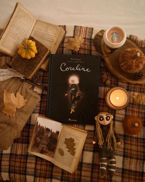 Coraline Book, Fall Tumblr, Aesthetic Reading, Fall Mood Board, Bookstagram Inspiration, Fall Session, Fall Reading, Reading Aesthetic, Autumn Magic