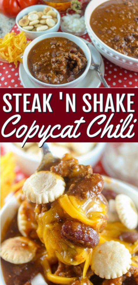 Chili Recipe Steak, Steak And Shake Chili Recipe, Steak Chili Recipe, Copycat Chili, Steak N Shake, Steak Chili, Best Chili Recipe, Chili Recipe Crockpot, Chili Mac