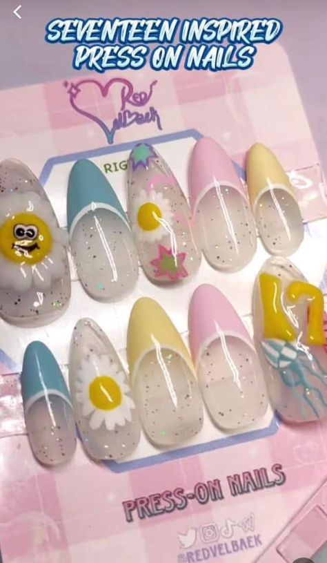 Svt Nails Design, Carat Nail Art, Seventeen Nails Designs, Seventeen Nail Art Kpop, Seventeen Inspired Nails, Svt Nails, Seventeen Nails, Seventeen Heaven, Svt Concert