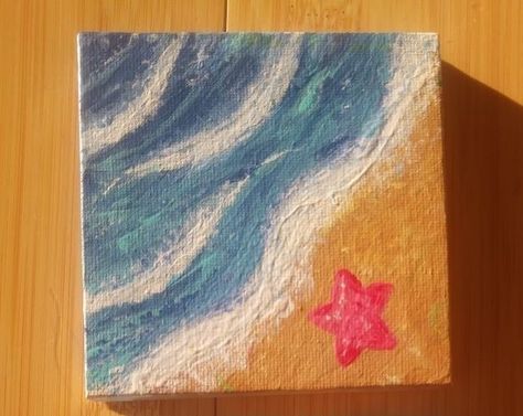 The beach is calling & I must go. 🌊🏖💙 Blue Things To Paint, Mini Beach Paintings, Painting Ideas On Canvas Sea, Beach Easy Painting, Things To Paint With Friends, Pintar Aesthetic, Ideas To Paint, Mini Tela, Cute Easy Paintings