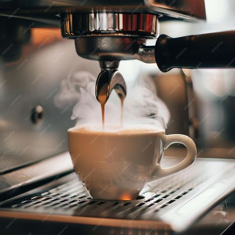 Premium Photo | Espresso being poured from a coffee machine into a cup steam rising Steaming Cup Of Coffee, Coffee Images, Steaming Cup, Stationery Templates, Business Card Maker, Flyer Maker, Poster Maker, Presentation Template Free, Card Maker