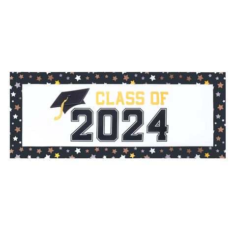 Find the 5ft. Class of 2024 Graduation Banner by Celebrate It™ at Michaels. This Class of 2024 banner is perfect for displaying at a graduation party or gathering. This Class of 2024 banner is perfect for displaying at a graduation party or gathering. Pair it with black and gold décor to complete the look. Details: White, black, and yellow 2ft. x 5ft. (60.9cm x 1.5m) Polyester | 5Ft Class of 2024 Graduation Banner by Celebrate It™ | 2Ft x 5Ft | Michaels® 2024 Banner, Graduation Frame, Graduation Banner, Michael Art, 2024 Graduation, Class Of 2024, Graduation Decorations, Gold Decor, Black And Yellow