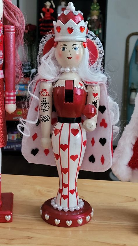 #queenofhearts #handmade #nutcracker #custom #Valentines #hearts #red #Valentinesnutcracker #love #tats Valentines Nutcracker, Valentine Nutcracker, Female Nutcracker, Handmade Nutcracker, Nutcracker Diy, Fake Baking, Diy Valentine's Day Decorations, Christmas Things, Valentine's Day Diy