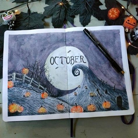 Bullet Journal Topics, Nightmare Before Christmas Theme, Bullet Journal Halloween, A Level Art Sketchbook, Bulletin Journal Ideas, Bullet Planner, Christmas Journal, Bullet Journal Design Ideas, Dot Journals