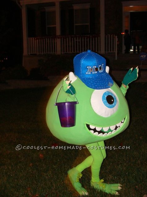 Cool Homemade Mike Wazowski Costume with Little Sister Boo Anything But Human Costume, Diy Sully Costume Men, Diy Mike Wazowski Costume Women, Monsters Inc Costumes Diy, Diy Monsters Inc Costume, Diy Mike Wazowski Costume, Sully Costume Diy, Mike Wazowski Halloween Costume, Mike Wazowski Costume