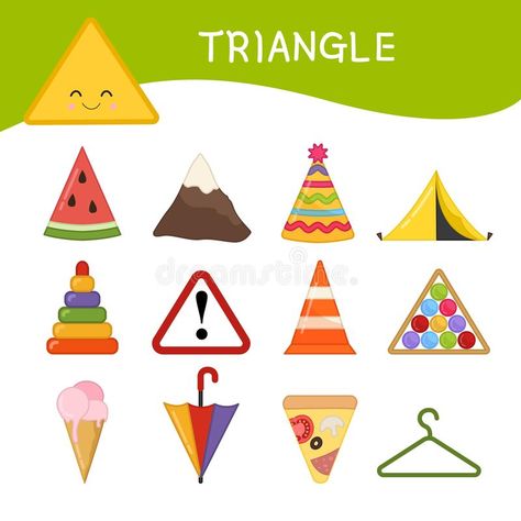 Triangle Shape Objects, Triangle Objects, Triangles Activities, Basic Drawing For Kids, Triangle Drawing, Shape Worksheets For Preschool, Shape Activities Preschool, Drawing Lessons For Kids, Shapes Preschool