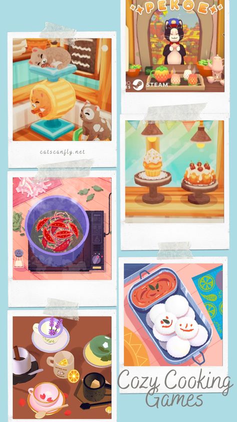 5 super cozy cooking games! Some are management sims, some are narrative journeys. Cook, bake, brew tea, and make friends in your new town! Aesthetic Cozy Mobile Games, Free Cozy Games On Laptop, Cute Game Recommendations, Cute Gaming Aesthetic, Cozy Games On Mobile, Unpacking Game, Video Game Ideas, App Recommendations, Aesthetic Games