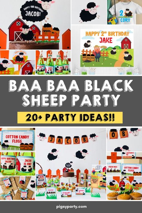 Baa Baa Black Sheep Party Decor Ideas Baba Black Sheep Birthday Theme, Sheep Birthday Party, Sheep Party, Nursery Rhyme Party, Birthday Party Ideas For Boys, Baa Baa Black Sheep, Barnyard Party, Happy 2nd Birthday, Farm Party