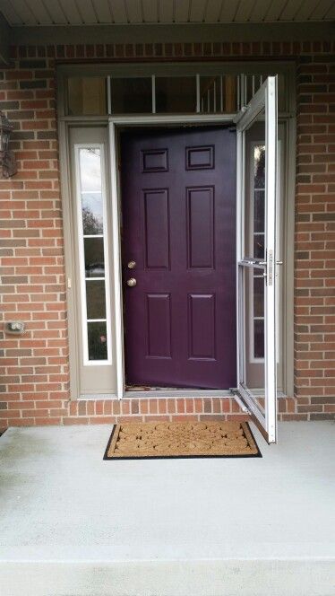 I like the look of dark purple against the brick. We could paint the blue part gray or taupe! - NV Bedroom Colors Purple, Purple Front Door, Purple Front Doors, Colors With Red Brick, Best Front Door Colors, Red Doors, Door House, Red Front Door, Door Colors