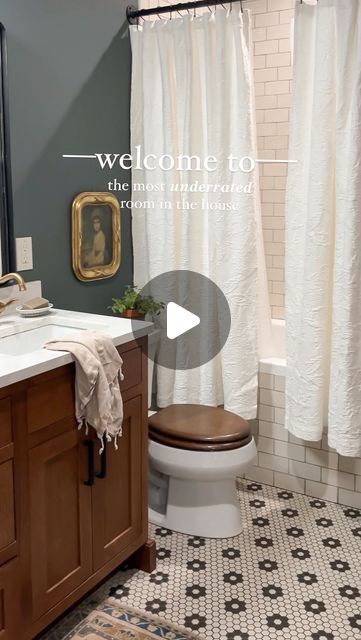 STEF TURNER on Instagram: "This girl works overtime. Sure, I love our green tile bathroom, but this is the only toilet on our main level, and only bath in the house. It stays busy/rarely looks this clean 🥴. I honestly wouldn’t change a thing about this space- (well, ok… minus the lack of natural light). BUT. it’s well-loved and functional. Plus, that mosaic tile floor had my heart since I first set eyes on it years ago, and still does. 😎 Bathroom, bathroom design, vintage bathroom, mosaic tile, bathroom decor, cottage core, country living, home decor, house beautiful, country home" Cottage Core Bathrooms, Bathroom Design Vintage, Cottage Core Bathroom, Mosaic Tile Bathroom, Bathroom Mosaic, Green Tile Bathroom, Queen Anne House, Mosaic Floor Tile, Green Tile