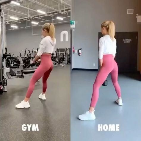 Belly Workout Tip | Daily exercises and workout at home on Instagram: "LEGS + GLUTES 🍑

gym vs home modifications!

swipe to the end for bloopers lol 😂 OK I’m not the biggest fan of working out at home but don’t be fooled.. these are KILLER variations to hit the lower body that can be done in the comfort of your own place 😊

1️⃣ cable lunge to hip hinge x db lunge to hip hinge
dumbbells are a perfect substitution for cables since it requires stability and core engagement

2️⃣ cable sumo squat x db sumo squat
hold for 2 seconds at the bottom to engage more muscle fibres in the glutes

3️⃣ abduction machine x banded abductors
using a glute band is KEY here to put extra tension on the glutes!

4️⃣ leg extension x banded front squat
hold for 2-3 seconds to fire up the quads 🔥

5️⃣ hamstrin Abduction Machine, Glutes Gym, Home Modifications, Core Engagement, Hip Hinge, Squat Hold, Working Out At Home, Cable Workout, Front Squat