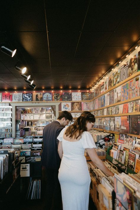 Vintage photos 
Vintage record store 
Record store photoshoot 
Couples 
Elopement photos 
Unique elopement photos Record Store Photoshoot, Store Photoshoot, Photography Hobby, Vintage Photoshoot, Vintage Couples, Engagement Inspo, Las Vegas Wedding, Elopement Photos, Couples Photo