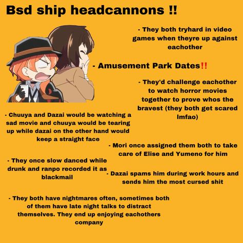 Skk Headcanons, Soukoku Headcanon, Soukoku Fluff, Bsd Kinnie, Bsd Headcannons, Bsd Skk, Bsd Headcanons, Chuuya And Dazai, Bsd Ships