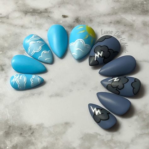 PRESS ON NAILS, Goth Press on Nails, Gothic Nails, Witchy Nails, Alternative Nails, Reusable, Rain or Shine, Blue and Grey, Sunny & Stormy - Etsy Canada Alternative Nails, Nails Witchy, Blue Press On Nails, Nails Gothic, Nails Goth, Country Nails, Witchy Nails, Gothic Nails, Trim Nails