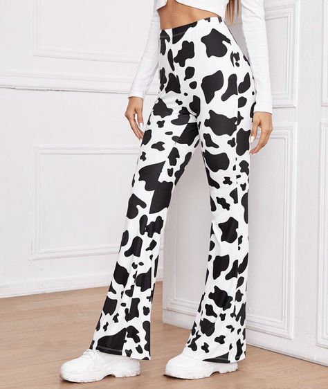 Cow Print Pants, Cowgirl Halloween Costumes, High Waist Flare Pants, Cowgirl Halloween, Cow Costume, Flair Jeans, Cow Girl, Bell Bottom Pants, Stretchy Dress