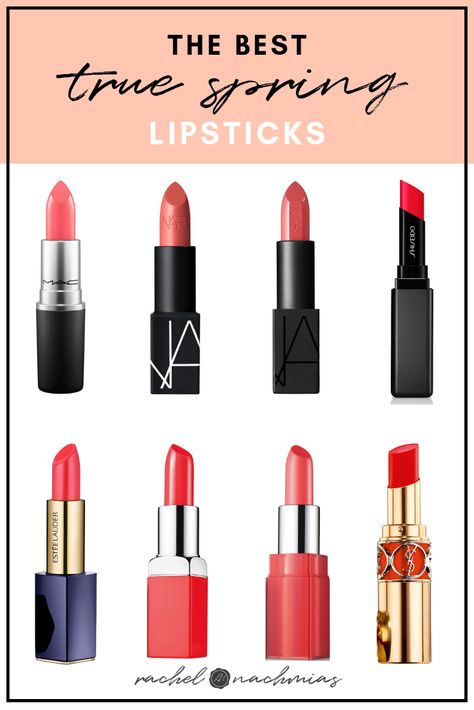 The Best True Spring Lipsticks — Philadelphia's #1 Image Consultant | Best Dressed Lipstick For Spring Type, Clear Spring Lipstick Colors, Clear Spring Lipstick, Makeup For True Spring, House Of Colour Spring Makeup, House Of Colour Spring Lipstick, Warm Spring Lipstick Colors, Bright Spring Lipstick Colors, True Spring Color Palette Makeup