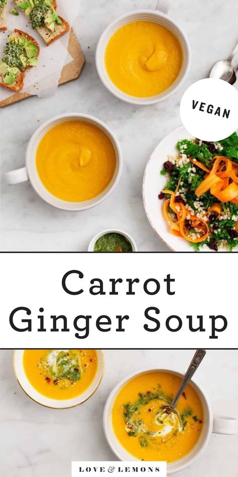 Carrot Ginger Soup Recipe - Love and Lemons Immune Boosting Recipes, Carrot Ginger Soup Recipe, Curried Lentil Soup, Carrot Ginger Soup, Ginger Soup, Carrot And Ginger, Carrot Soup, Vegetarian Meal, Easy Soups