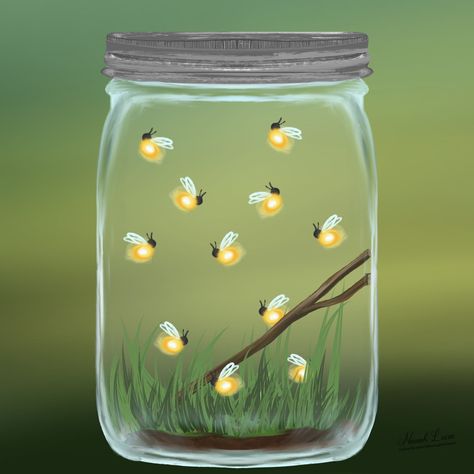 Capture the enchanting glow of summer nights with our mesmerizing digital painting of fireflies in a jar. This captivating artwork brings a touch of magic to any space, evoking memories of warm evenings spent chasing these elusive lights. Created with meticulous attention to detail, each firefly seems to dance amidst the darkness, radiating a soft, ethereal glow. Perfect for nature lovers and dreamers alike, this digital painting adds a whimsical touch to your home decor. Instantly downloadable, it's ready to adorn your walls and ignite your imagination. Let the flickering light of these digital fireflies illuminate your space with wonder and nostalgia. Mason Jar Firefly Craft, How To Paint Fireflies, Firefly Painting Ideas, Watercolor Fireflies, Firefly Nursery, Fireflies Drawing, Fireflies Painting, Jar Of Fireflies, Fireflies Art