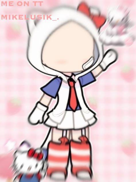 Hello Kitty Gacha Outfit, Gacha Life Hello Kitty Outfits, Gacha Life Sleep Outfits, 가족 일러스트, Gacha Base Poses Cute, Gacha Clothes, Drawing Cartoon Faces, Kitty Clothes, Adorable Homes Game