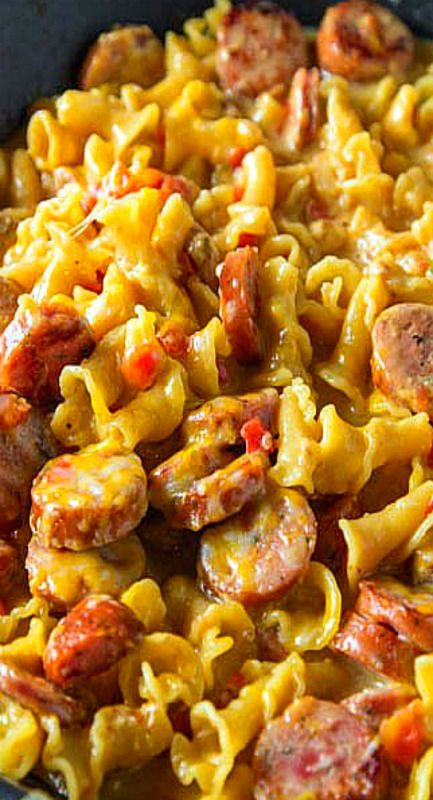 Creamy cheesy pasta and sausage. Easy weeknight dinner idea! #Dairy #Cheese #Kielbasa Sausage Pasta Dinner, Sausage Pasta Skillet, Sausage And Pasta, Creamy Cheesy Pasta, Pasta Sausage, Sausage Skillet, Pasta Skillet, Skillet Pasta, Diy Easy Recipes