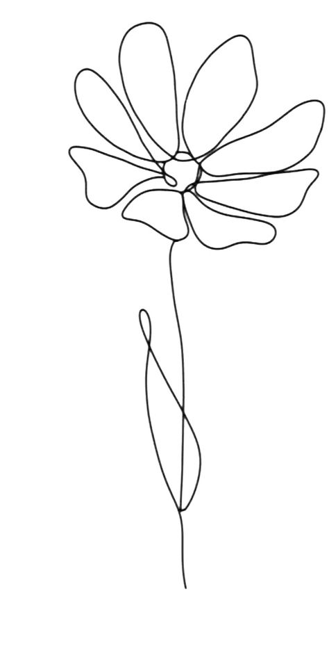 Flowers Minimalist Drawing, Daisy Tattoo Outline, Single Line Daisy Tattoo, One Line Floral Drawing, One Line Flower Drawing, Continuous Line Tattoo Flower, Single Line Flower, One Line Flowers, Continuous Line Flower Drawing