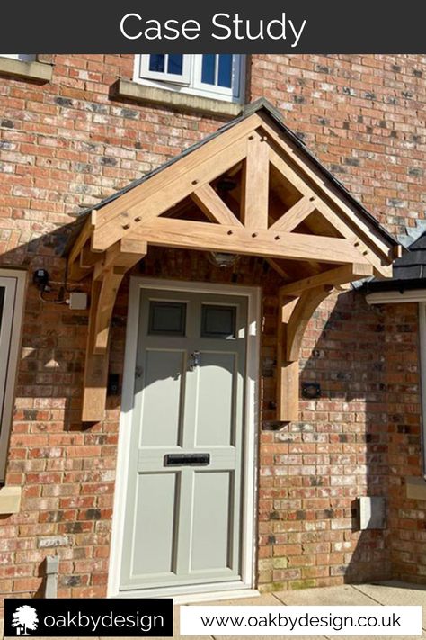 This oak canopy with diagonal intermediates on the truss looks fantastic! Oak Porches, Door Canopy Porch, Porch Extension, Veranda Design, Porch Canopy, Porch Kits, Cottage Porch, Building A Porch, Enclosed Porches