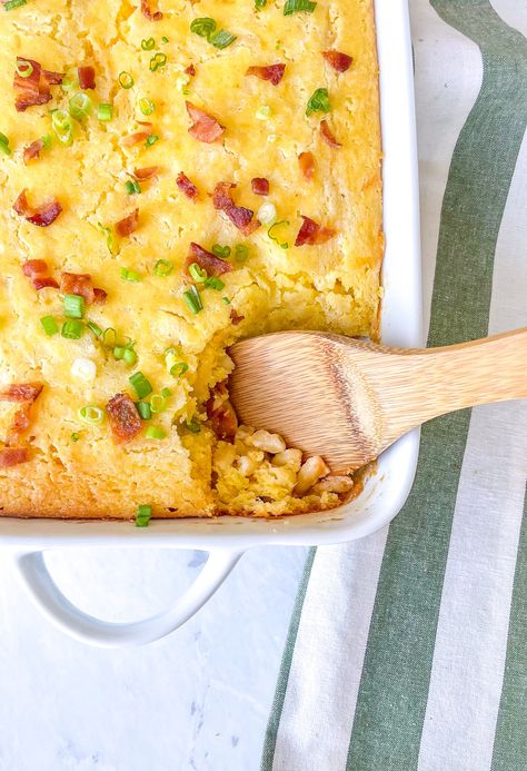 Mac N Cheese Casserole, Bacon Mac N Cheese, Cheese Cornbread, Mac And Cheese Casserole, Potluck Side Dishes, Boxed Mac And Cheese, Holiday Side Dish, Bacon Mac And Cheese, Cornbread Casserole