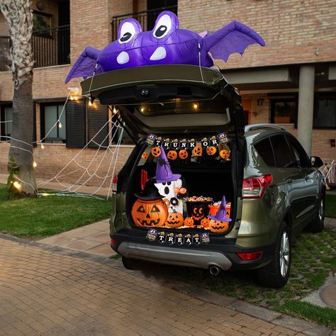 PRICES MAY VARY. Spooky Decoration: This 6 FT inflatable bat car trunk decor adds a frightening touch to your Halloween display. Illuminated Design: Built-in LED lights create an eerie glow for enhanced visual impact. Versatile Placement: Perfect for decorating yards, gardens, lawns, or as a trunk-or-treat car decoration. Easy Setup: Simply inflate and stake down for a hassle-free Halloween party or holiday decoration. Durable Construction: Designed to withstand outdoor conditions for long-lasti Halloween Garage Party Decorations, Halloween Truck Decorations, Diy Trunk Or Treat Ideas For Suv, Up Trunk Or Treat, Garage Party Decorations, Trunk Decor, Halloween Trunk Or Treat, Halloween Car Decorations, Trunker Treat Ideas