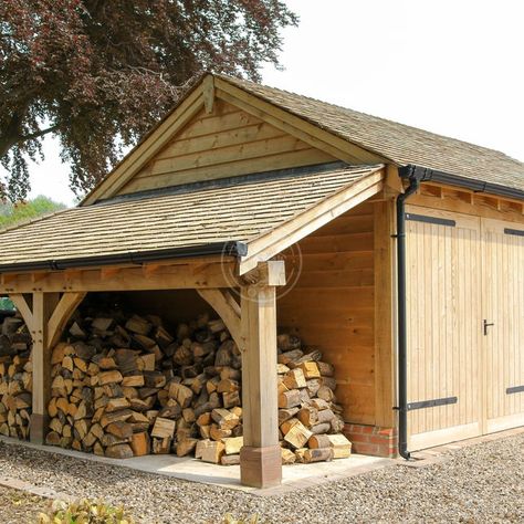 Log Store | LS3001 | Radnor Oak Shed With Log Store, Family Vehicles, Log Shed, Firewood Storage Outdoor, Outdoor Firewood Rack, Carport Plans, Oak Framed Buildings, Cotswolds Cottage, Firewood Shed