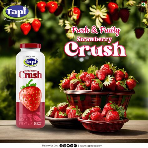 Experience the Burst of Refreshment: Tapi Food's Fresh and Fruity Strawberry Crush - Pure Delight in Every Sip! . . . #strawberry #strawberrycrush #fruitcrush #fruitcrushbytapi #freshfruits #treatsforchildrens #sweet #tapifoods #tapi #delicious #childhoodmemories #childhood #fruits www.tapifood.com Strawberry Crush, Fruit Crush, Fresh Food, Fruit, Pure Products