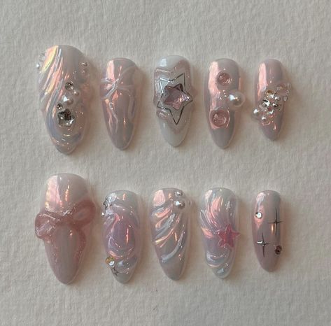 Pink Chrome Nails, Fake Nails Designs, Mermaid Nails, Really Cute Nails, Kawaii Nails, Dream Nails, Funky Nails, Cute Acrylic Nails, Almond Nails