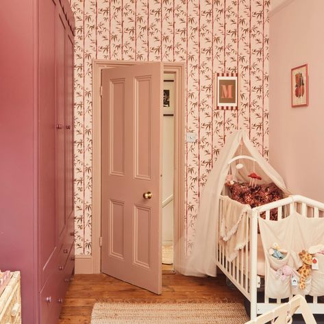 Create your nursery of dreams with soft pinks 👼🏼 Pairing 3 shades of pink creates peace and tranquillity whilst emitting happiness and comfort. ✸ Threadneedle No.262 on the walls is a pastel pink ✸ Egerton Place No.297 on the skirting boards and door highlights the surrounding woodwork ✸ Rothschild Street No.296 on the wardrobe adds a pop of colour These shades pair together beautifully, creating a calming and inviting space for both you and your little one 🩷 📸@asmalltownhouse Colourful Skirting Boards, Pink Skirting Boards, Skirting Board Paint, Overcome Shyness, Pink Painted Walls, Beds Kids, Traditional Nursery, Children's Bedroom Ideas, Nursery Decor Inspiration