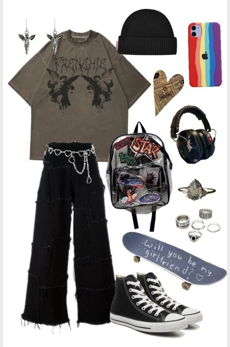 Skate Girl Outfit, Grunge Outfit, Tomboy Style Outfits, Punk Outfits, Causual Outfits, Ulzzang Fashion, Swaggy Outfits, Tomboy Fashion, Edgy Outfits