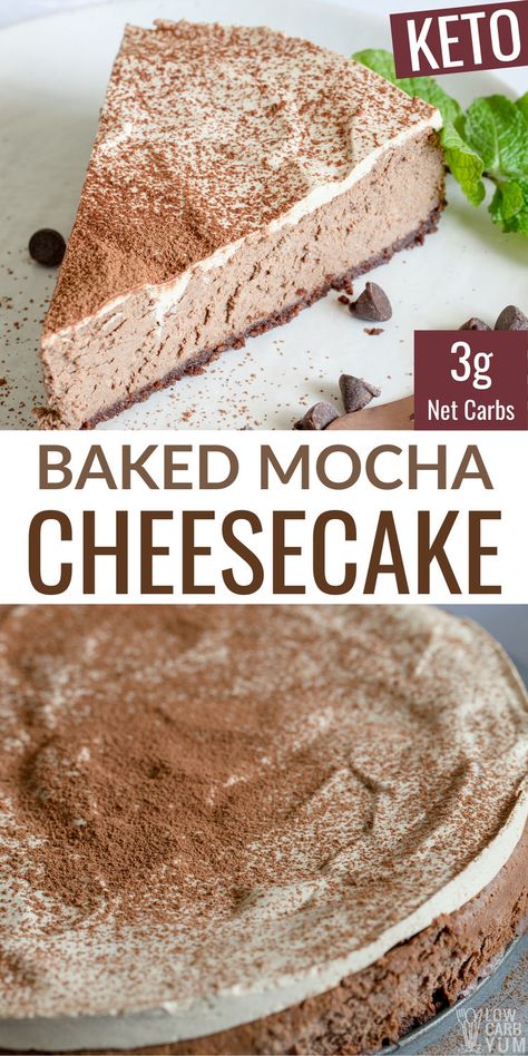 This chocolate coffe mocha cheesecake is so delicious you won't believe you can eat it on your keto and low carb diet! low carb desserts | keto desserts Chocolate Mocha Cheesecake, Thm Cheesecake, Special Deserts, Keto Cheesecakes, Paleo Pie, Mocha Cheesecake, Low Sugar Diet Recipes, Chocolate Biscotti, The Boiled Egg Diet