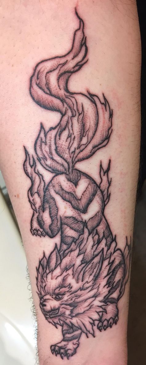 Arcanine (done by Tara Lynn at Pleasure in Pain in Taunton MA) Arcanine Tattoo Design, Arcanine Tattoo, Nerd Tattoos, Tat Inspiration, Tattoo Mistakes, Nerdy Tattoos, Chinese Lion, Nerd Tattoo, Tara Lynn