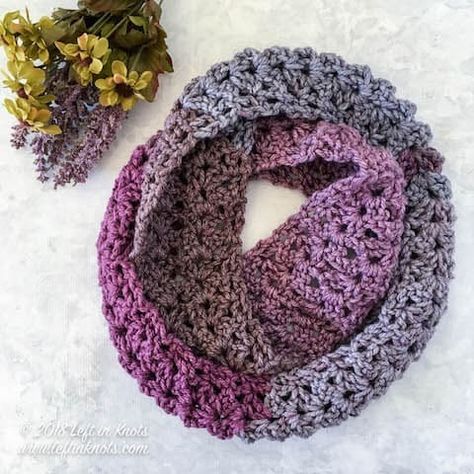 Crochet Frosted Berry Infinity Scarf - Free Pattern - Left in Knots Crochet Infinity Scarf Pattern, Crocheted Scarves, One Skein Crochet, Crochet Cowls, Infinity Scarf Pattern, Crocheted Scarf, Crochet Cowl Pattern, Crochet Scarf Pattern Free, Crochet Infinity Scarf