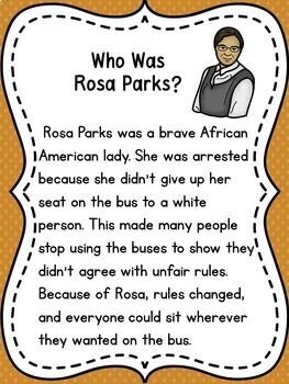 Rosa Parks Reading Comprehension Passage and Activities by Dana's Wonderland Rosa Parks Preschool Activities, Rosa Parks Project For Kids, Rosa Parks Facts, Rosa Parks Biography, Rosa Parks Activities, Rosa Parks Bus, Valentines Classroom Door, Rosa Parks Quotes, Rosa Park