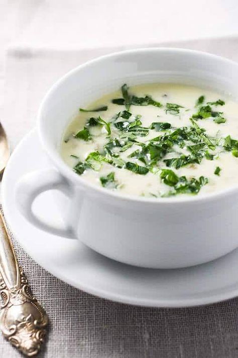 Spas (Armenian Yogurt Soup) • Curious Cuisiniere Fresh Vegetable Salad Recipes, Soup With Meatballs, Yogurt Soup, Spinach Soup Recipe, How To Make Spinach, Vegetable Salad Recipes, Armenian Recipes, Spinach Soup, European Cuisine