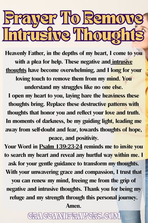 7 Peaceful Prayers For Intrusive Thoughts - Grace and Prayers Prayer Against Intrusive Thought, Prayer For Negative Thoughts, Bible Advice, Encouragement Posters, English Prayer, Manifestation Prayer, Easter Prayers, Ease Your Mind, Prayers Of Encouragement