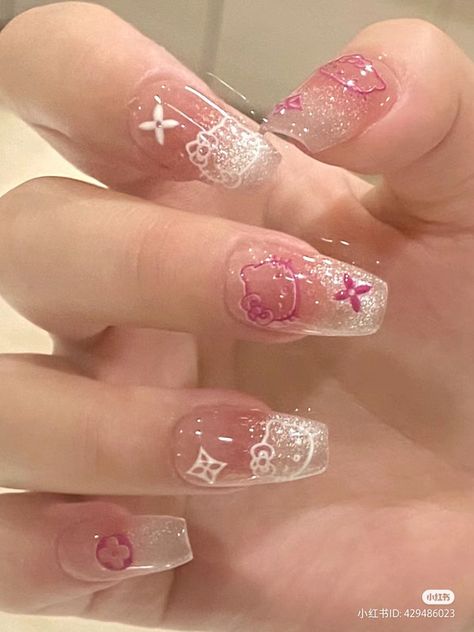 Nails 2025, Paznokcie Hello Kitty, Cute Pink Nails, Fake Nails Designs, Blush Nails, Hello Kitty Nails, Pretty Gel Nails, Really Cute Nails, Soft Nails