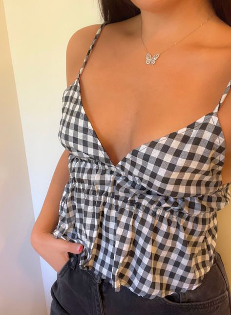 Dilara Cami Top - Black & White Gingham - MEDIUM Black Tops Aesthetic, Cute Unique Outfits, Unique Tops For Women, Gingham Clothes, Tie Up Top, Gingham Top, Black Cami Top, Black And White Gingham, Contemporary Clothing