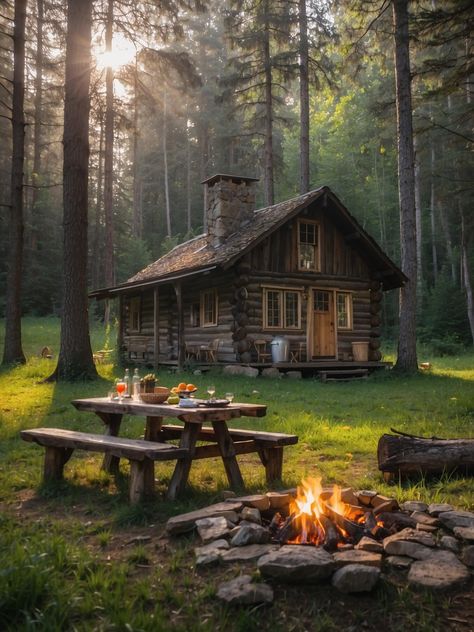 Lodge In The Woods, Small Cabin In Woods, Old Cabin Interior, Cozy Cottage In The Woods, Camp Cabins, Forest Hut, Norwegian Cabin, Cabin Porches, Mini Chalet