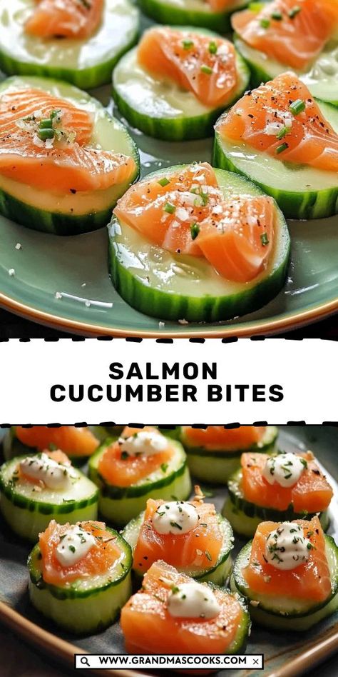 These salmon cucumber bites are the perfect appetizer! Fresh cucumber, creamy spread, and savory salmon make for an irresistible combo. Light Appetizers Before Dinner, Salmon Cucumber Bites, Smoked Salmon Recipes Appetizers, Cucumber Bites Appetizers, Smoked Salmon Cucumber, Savory Salmon, Salmon Cucumber, Cucumber Appetizers, Smoked Salmon Appetizer