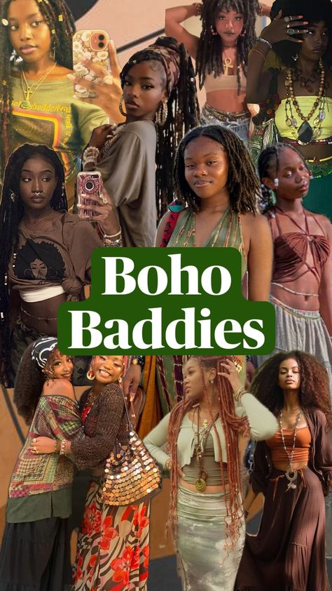 #boho #bohoaesthetic #bohostyle #bohovibes #baddies #hippievibes #hippieaesthetic #hippies #hippiemoodboard #hippievibe #hippiegirl #blackgirl #blackgirlaesthetic #blackgirlshuffles #blackgirlmagic 90s Afrocentric Fashion, The Bohemian Archetype Aesthetic, Rich Hippie Aesthetic, Erykah Badu Style Outfits, Boho Baddie Aesthetic, Boho Chic Aesthetic Outfit, Spiritual Outfit Boho Style, Black Hippie Outfits, Black Hippie Aesthetic