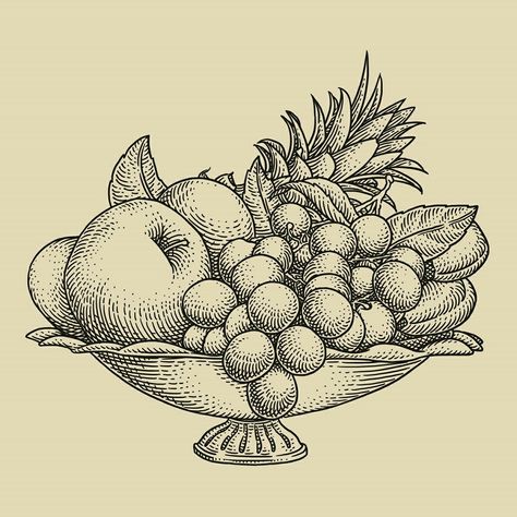 simple fruit bowl drawing progress by Alvian IR Fruit Basket Sketch Pencil, Bowl With Fruit Drawing, Traditional Fruit Bowl Tattoo, Fruit Bowl Sketch, Drawing Fruit Basket Art, Fruits Basket Sketch, Fruit Basket Drawing Paintings, Bowl Of Fruit Tattoo, Fruit Basket Drawing Pencil