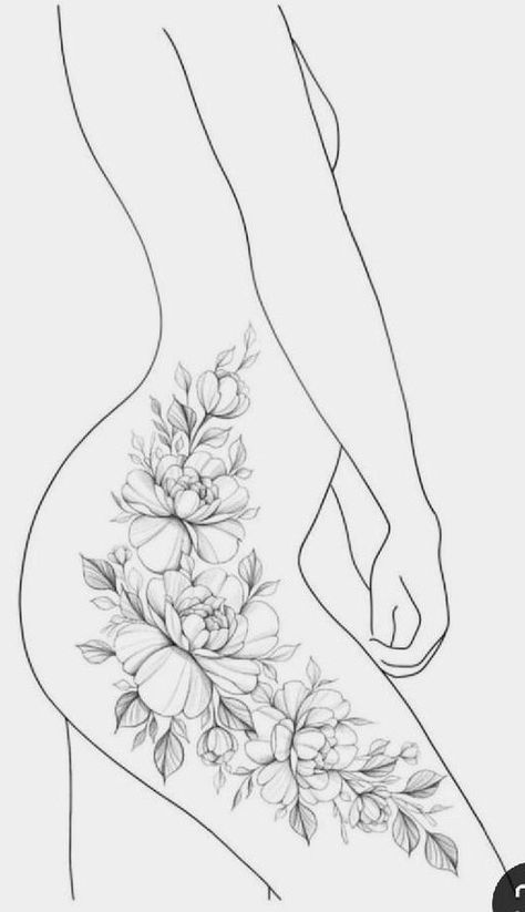 Tattoo Bein Frau, Floral Hip Tattoo, Floral Thigh Tattoos, Waist Tattoos, Bauch Tattoos, Hip Thigh Tattoos, Cat Obsession, Hip Tattoos Women, Cat Tattoos