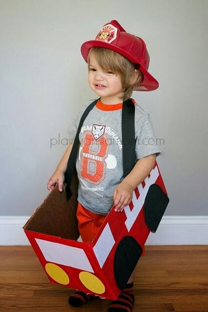 Fireman Costume Kids, Firetruck Costume, Diy Fireman Costumes, Transportation Parade, Truck Costume, Fireman Costume, Firefighter Costume, Fire Truck Party, Costume Toddler