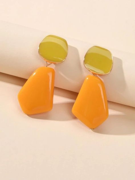 Color Block Drop Earrings | SHEIN USA Outfit Color Combos, Rolling Stones Logo, Textile Earrings, Earrings Shein, Earrings Outfit, Orange Earrings, Tassel Drop Earrings, Snake Design, Beaded Drop Earrings