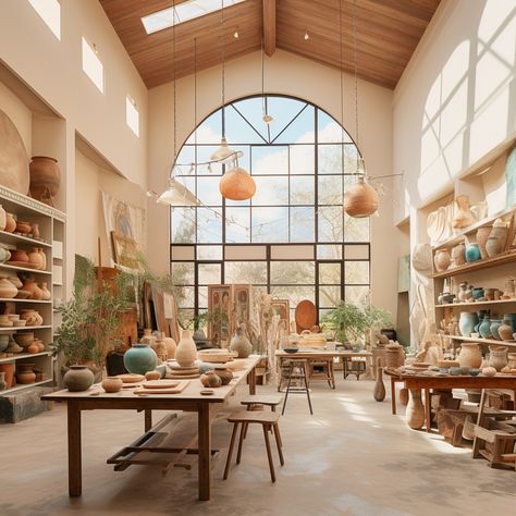 Large Art Studio, Fiber Studio, Pottery Room Ideas Design Studios, Plant Workshop, Ceramic Store, Art Studio Organization, Art Studio Room, A Frame House Plans, Coffee Bar Home